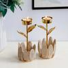 Decorative Wood Tealight Candle Holder Elegant Metal Flower Shape Potted Plant Candle Stand Candlesticks Home Decors