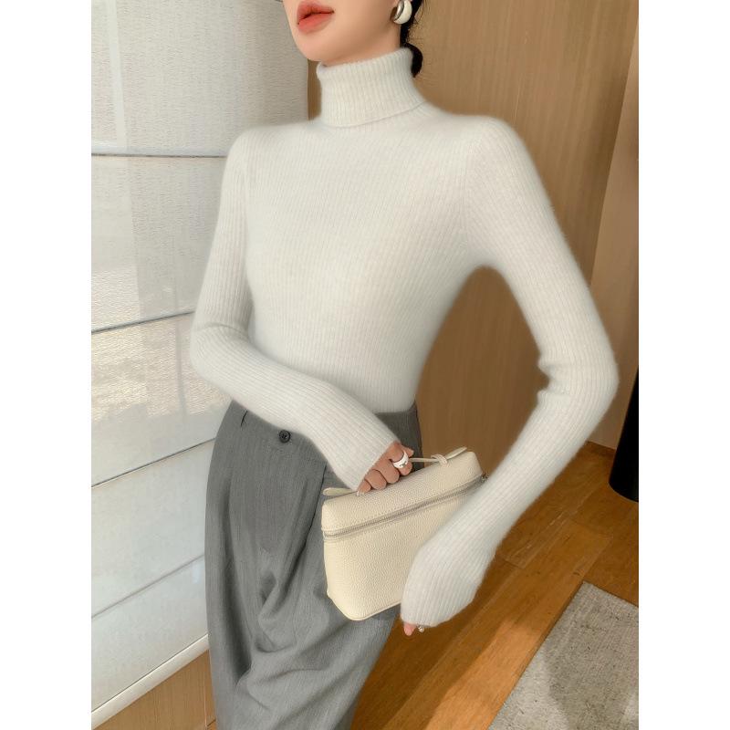 Women's Slim-Fit High-Neck Cashmere Sweater, Solid Color Knit for Layering, 2025 Autumn/Winter Arrival, Flattering Tight-Fit Design.
