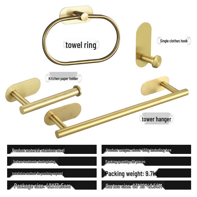 Edelstahl Stanzfreies Badezimmer Handtuch- & Papierregal Set mit Haken & Ringen