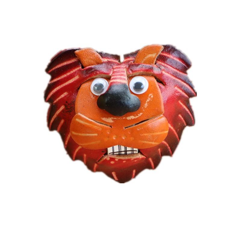 First Layer Cowhide Creative Lion Head Bag Pendant Keychain Couple Keychain Cute Animal Children'S Doll