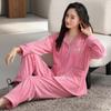 Women 2‑Pieces Pajama Set Long Sleeve Top & Pants Soft Warm Sleepwear Casual Home Loungewear Autumn Winter Nightwear For Ladies