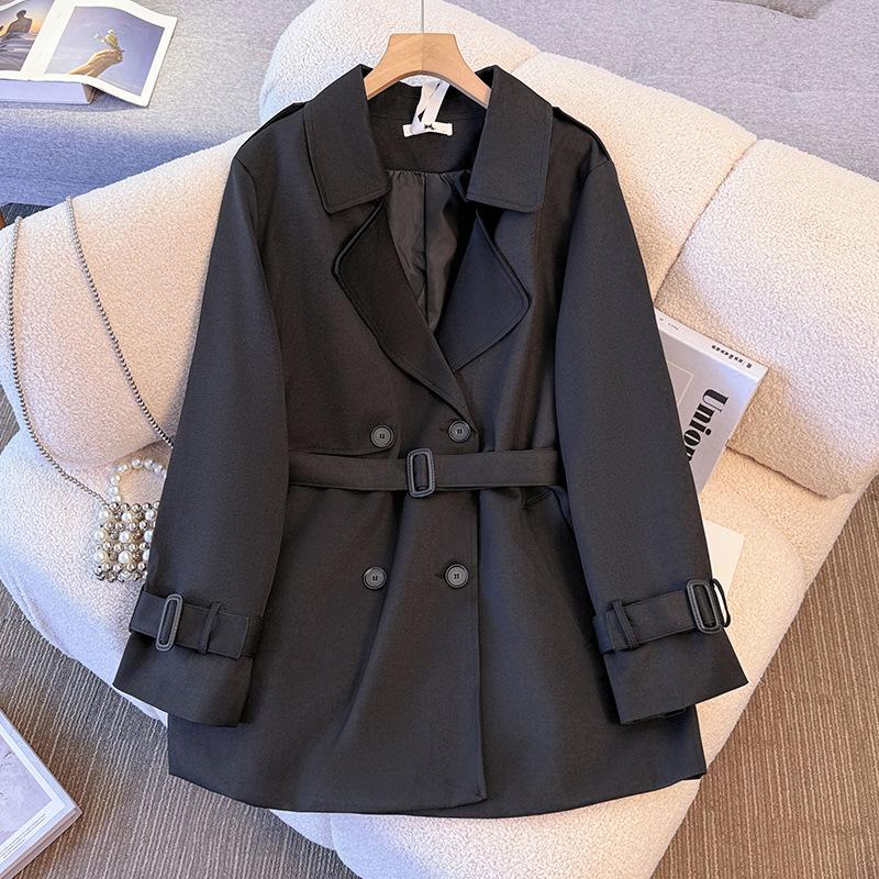 

Новые пальто в британском стиле для женской одежды больших размеров на весну, осень и зиму, с завышенной талией и тренчем средней длины 6XL чёрный