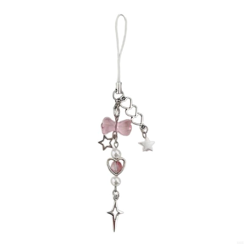 Handmade Butterfly Matching Phone Charm Pink And White Keychain Y2K Star Cute Bowknot Bead Handmade Sweet Girl Keychain Love