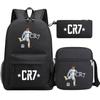Cristiano Ronaldo Print Youth School Backpack Set Teens 3-Piece Oxford Fabric Dual-Shoulder Bag With Air-Cushion Straps Fits