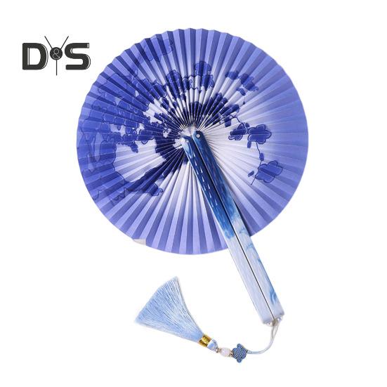 

Круглый складной веер в китайском стиле с кисточками и цветочным узором, переносной бумажный веер, летний ручной веер, реквизит для танцевальных представлений и фотосъемок, украшение E