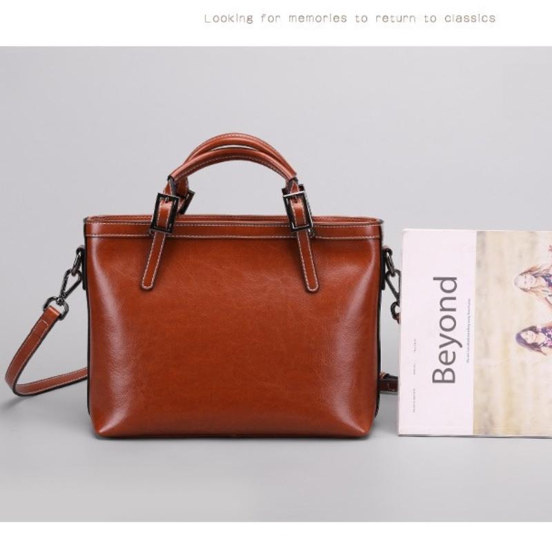 Women's The First Layer of Cowhide Genuine Leather Shoulder Bag Lady Retro Large Capacity Commuting Bags Female Cowhide Luxury Designer Handbag