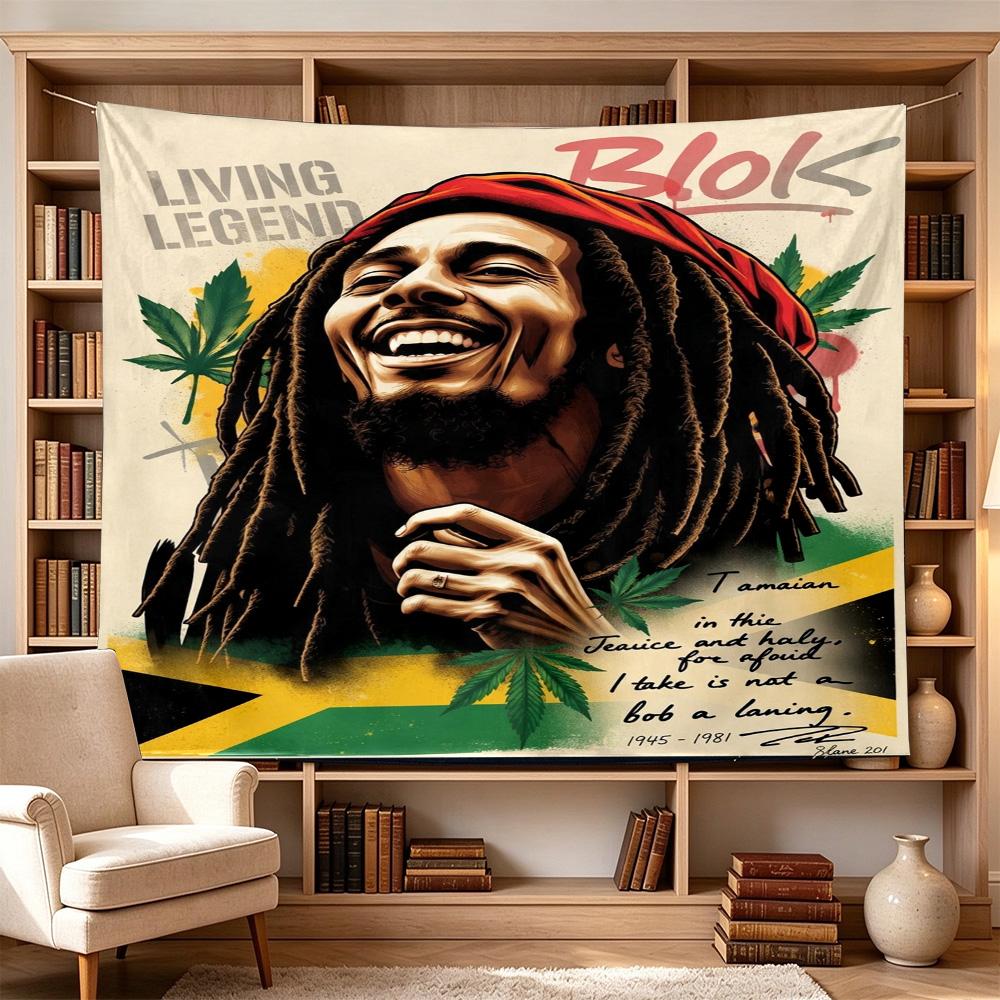 Bob Marley Reggae Tribute Freedom Polyester Wall Hanging Tapestry, Aesthetic Home Decor for Bedroom Dorm Photo Backdrop