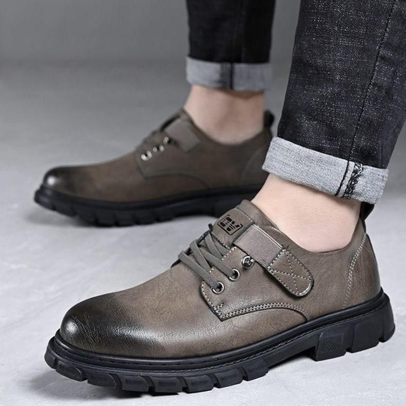 2025 Leather Shoes Men's Business Casual Breathable British Youth Martin Shoes Soft-soled Work Shoes Versatile Dad Shoes