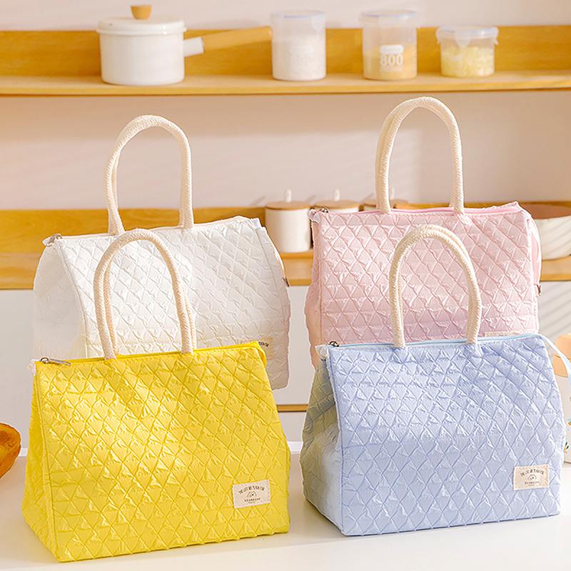 Solid Colour Women Waterproof Tote Bag Insulation Food Bag For Office Lunch Box Bag  Able Simple Large Capacity