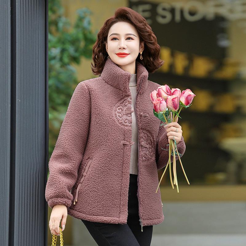 Plush Winter Coat for Middle-Aged Women: Lamb Wool Cotton Jacket, Stylish and Warm for Moms with Added Lining