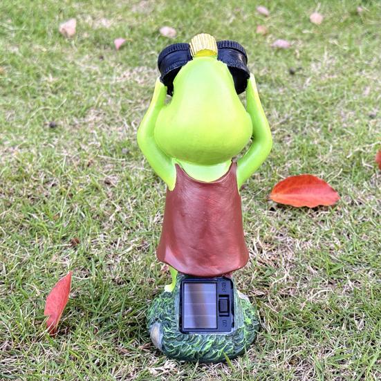 Solar Frog Statue Garden Frog Sculpture with Telescope Outdoor Frog Statue