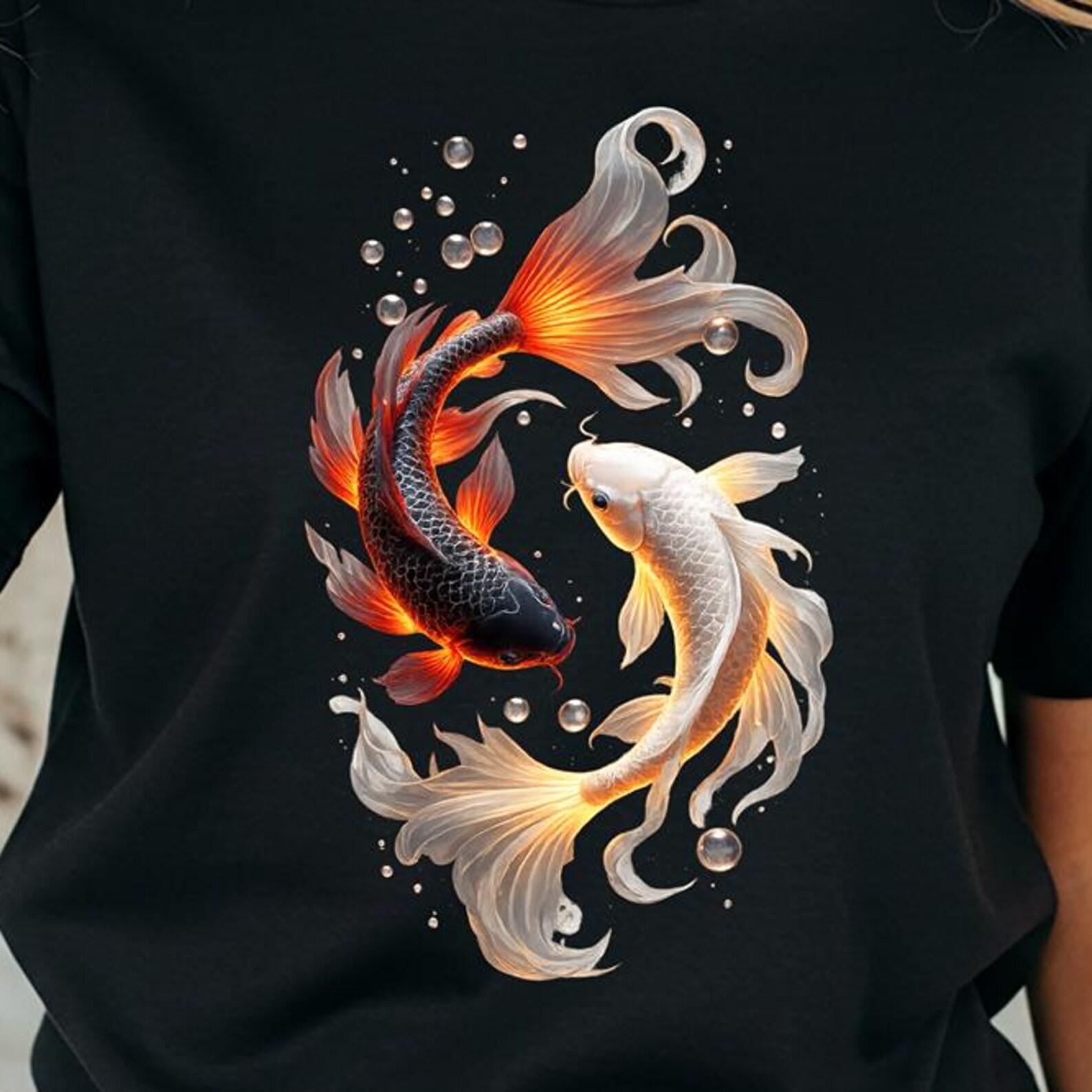 Yin Yang Koi Fish T-Shirt, Japanese Zen Art Graphic Tee XL
