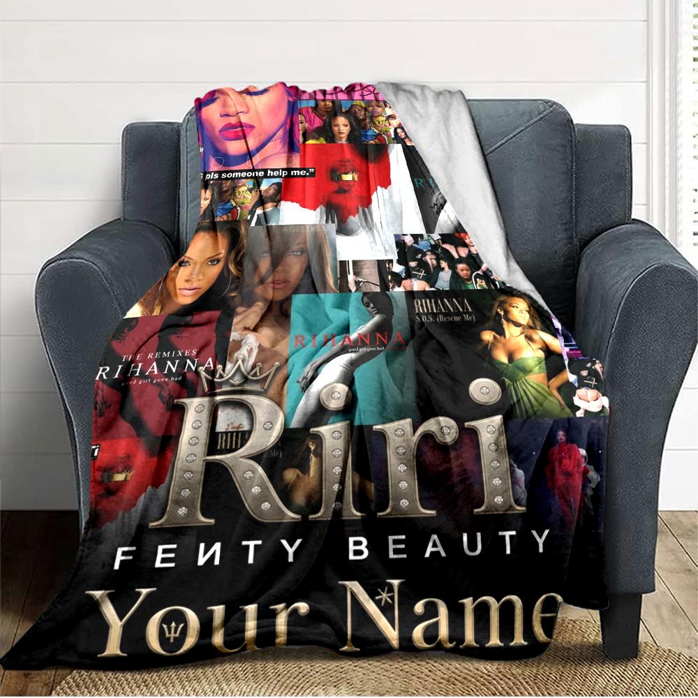 Name Custom Rihanna Savage Print Flannel Blanket High Quality Warm Comfortable Cover for All Seasons Perfect for Gifts Home Decor