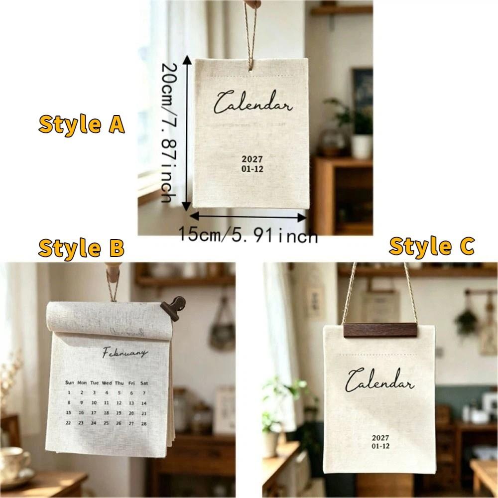 Portable Monthly Calendar Retro Style Calendar Planner Time Tool Fabric Wall Calendar Study Room