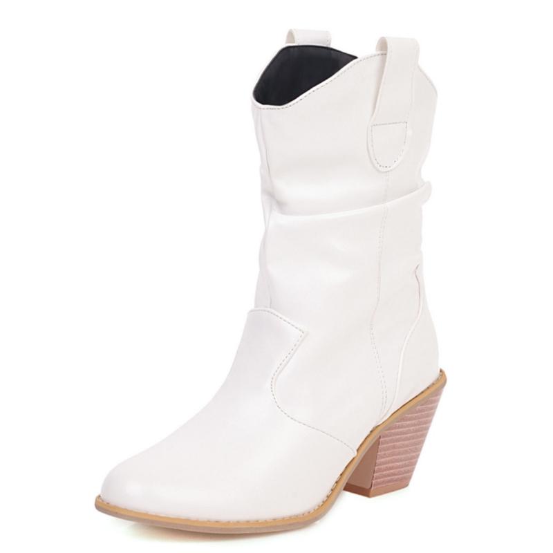 Bottines décontractées pour femmes, talons punk, noir, rouge, blanc, plissées, cowboy, cowgirls, automne, hiver, fête, chaussures courtes pour dames 2024