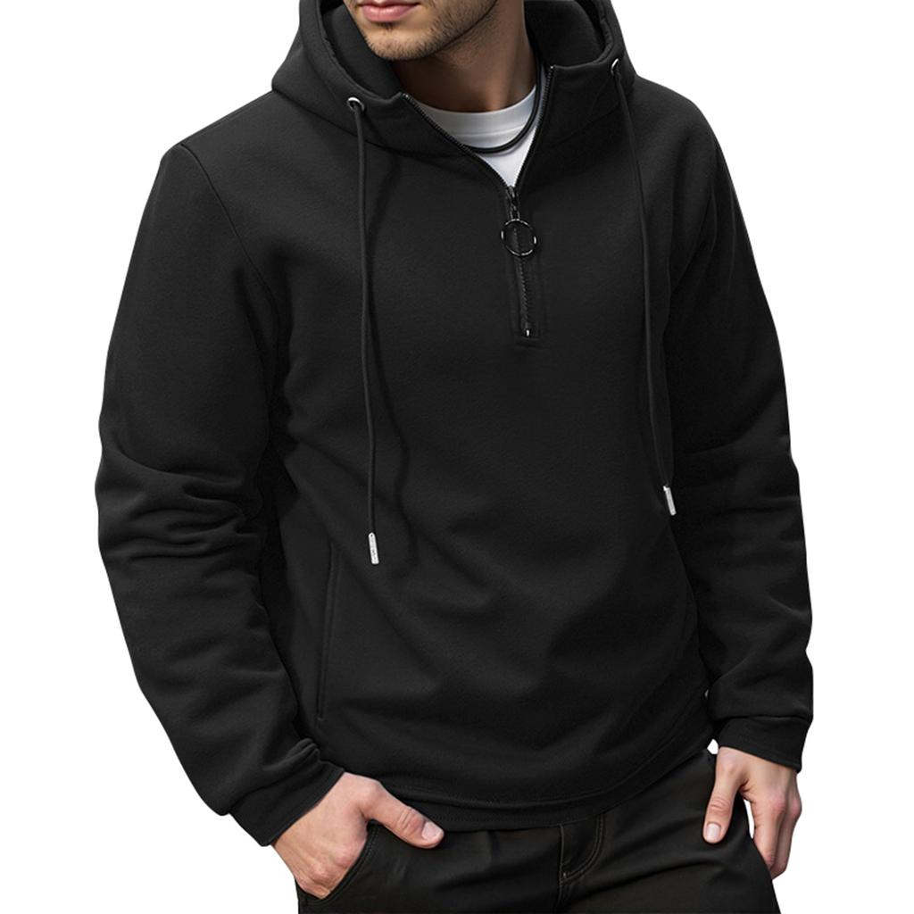 Men's Solid Color Half-Zip Sweatshirt Hoodie Men's Sports Large Size Casual Sweatshirt