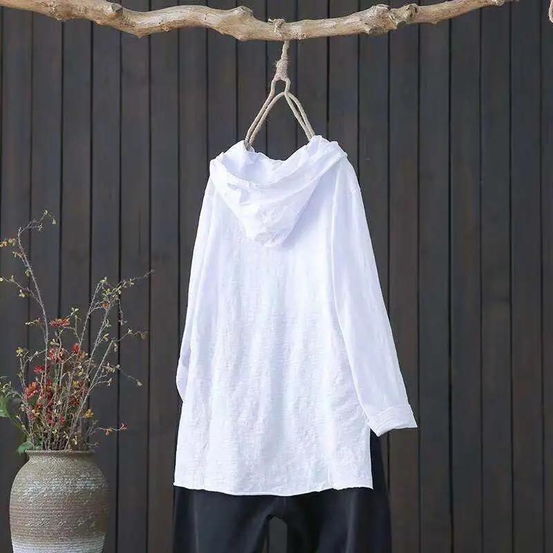 Cotton Hooded T-shirt Women's Spring and Autumn New Loose Long-sleeved Artistic Hole Casual Top To Show Thin Slit Bottom Shirt