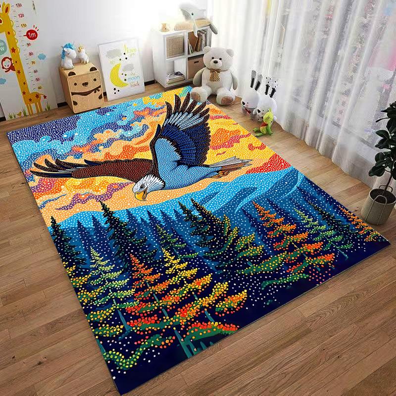 "Colorful Eagle Flying Over Forest and Sunset Art Style Carpet" Suitable for Use As an Anti-slip for Living Room Bedroom Sofas