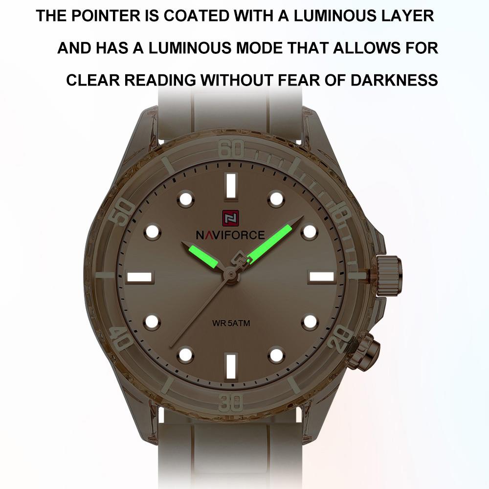 NAVIFORCE Women's Quartz Watch Silicone Strap Waterproof Luminous Pointer Lightweight Fashion Casual Women's Watch NF7115