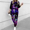Women Geometric Pattern Print Two Piece Outfit, Long Sleeve Crew Neck Top & Drawstring Jogger Pants Casual Tracksuit for Spring Autumn