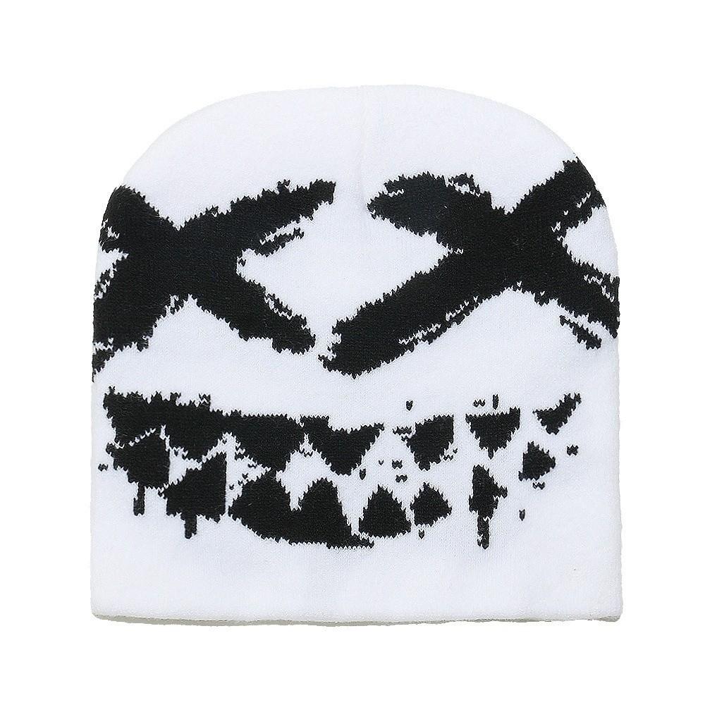 Halloween Y2K Knitted Hat Streetwear Black White Pullover Cap Jacquard Woolen Hat  Outdoor