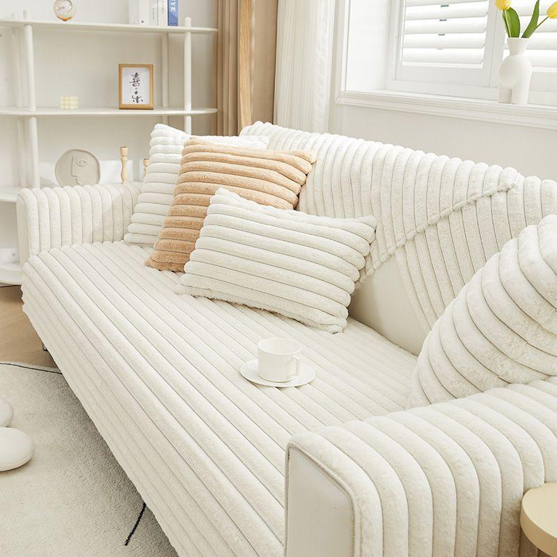 Rabbit Plush Straight Strip Sofa Cover Winter Thicken Plush Sofa Mat Couch Slipcovers for Living Room Solid Anti-slip Sofa Towel