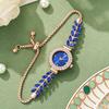 New Fashion Women Quartz Watch Leaf Design Slim Strap Rhinestone Round Dial Pull Adjustable Bracelet Wristwatch