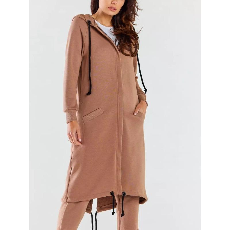 QICED Damenmode Lässig Einfarbiger Print Herbst Winter Langarm Kapuzenpullover Kleid