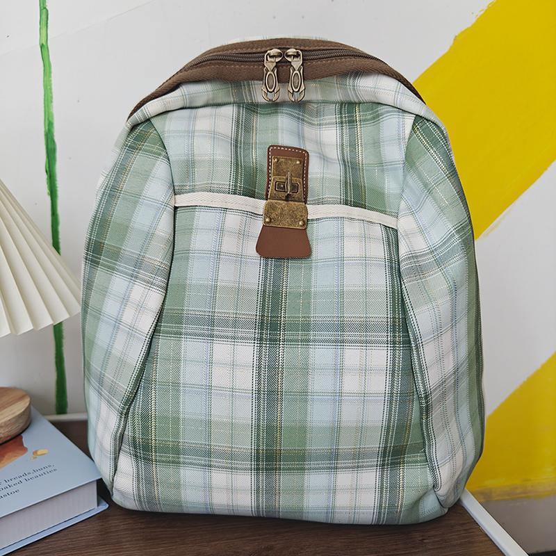 Plaid Travel Backpack Student Schoolbag Class Commuter Backpack