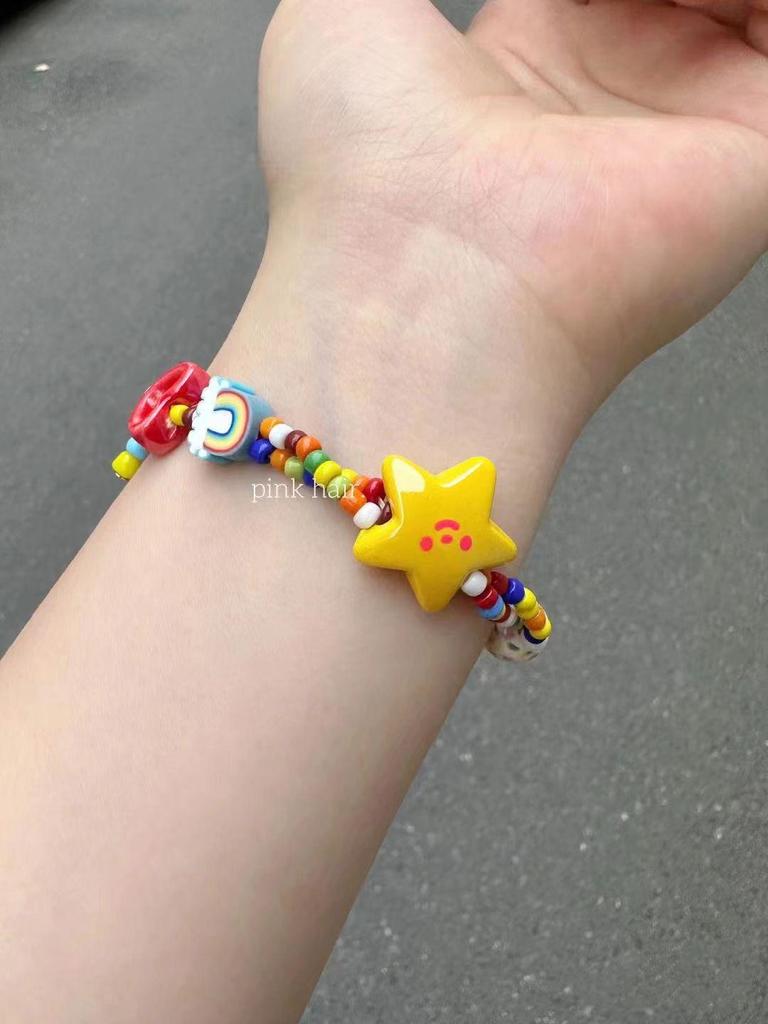 Colorful Dopamine Sweet Rainbow Star Bracelet with Elastic Cord