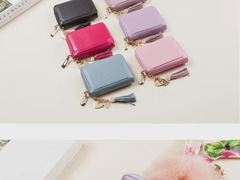 Women's RFID-Blocking Cowhide Card Holder with Zipper and Anti-Demagnetization for Credit Cards and Driver's License