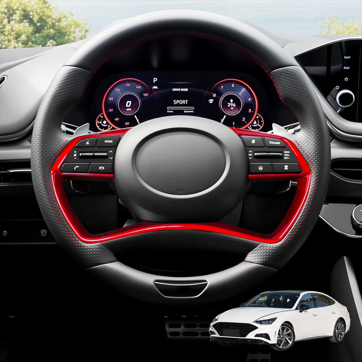 YOUTOOCAR Carbon Fiber Pattern Steering Wheel Cover Trim Compatible with Hyundai Sonata 2020-2024 Hyundai Sonata N line Accessories красный