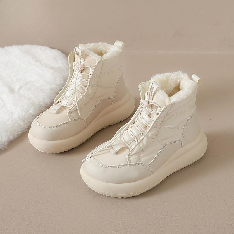 Women's high fashion lightweight soft sole winter warm fur one snow boots padded lining non-slip casual sports Martin cotton boots