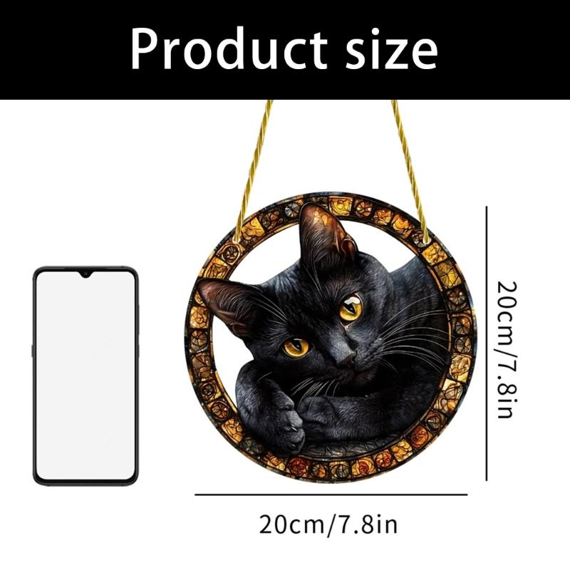 Artistic Black Cats Theme Acrylic Hanging Wreath Decorative Piece For Indoor and Outdoor Use Home Wall Window Ornament