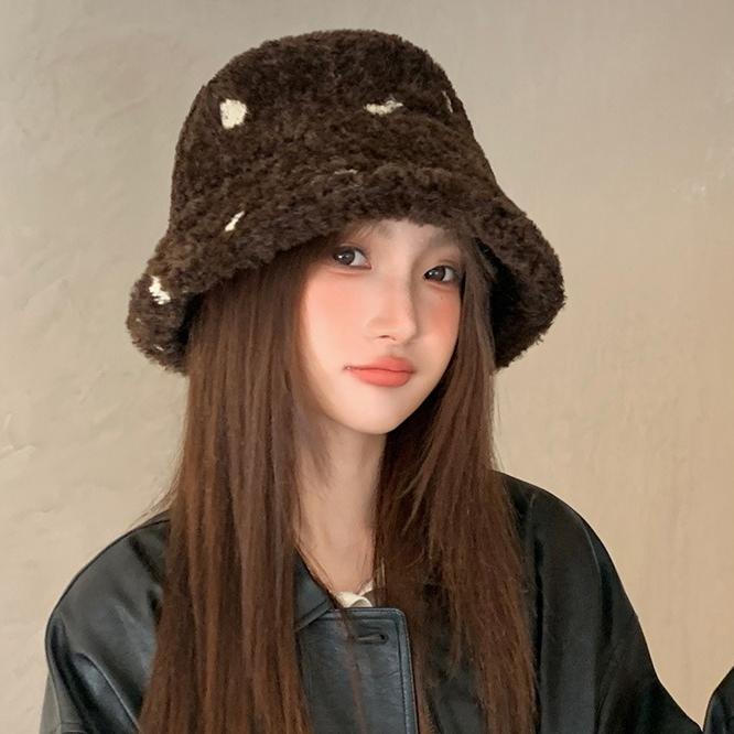 Fashion Versatile Hat Women's Autumn and Winter Thickened Warm Imitation Lamb Wool Bucket Hat Fresh and Sweet Casual Basin Hat