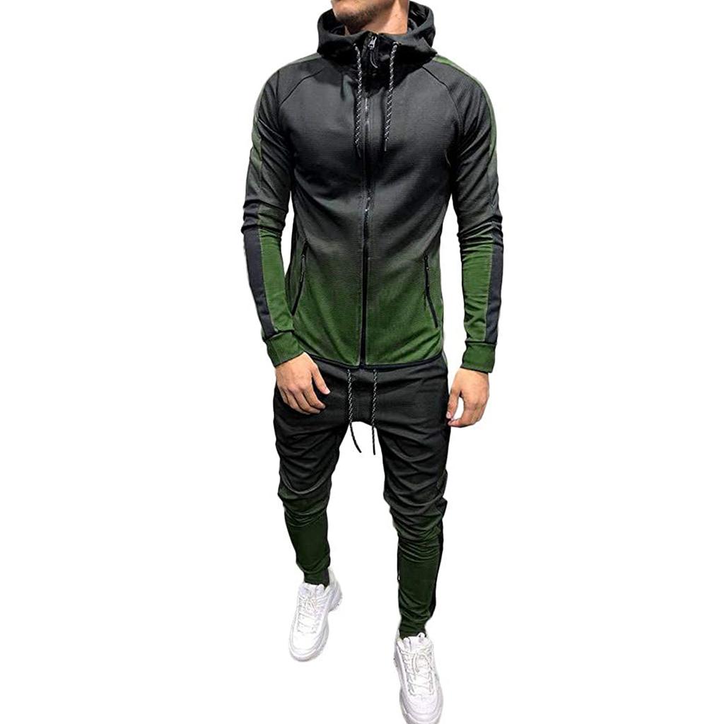 Men's Spring &  Round Neck Hooded Colour Blocking Cardigan Sweatshirt Suit