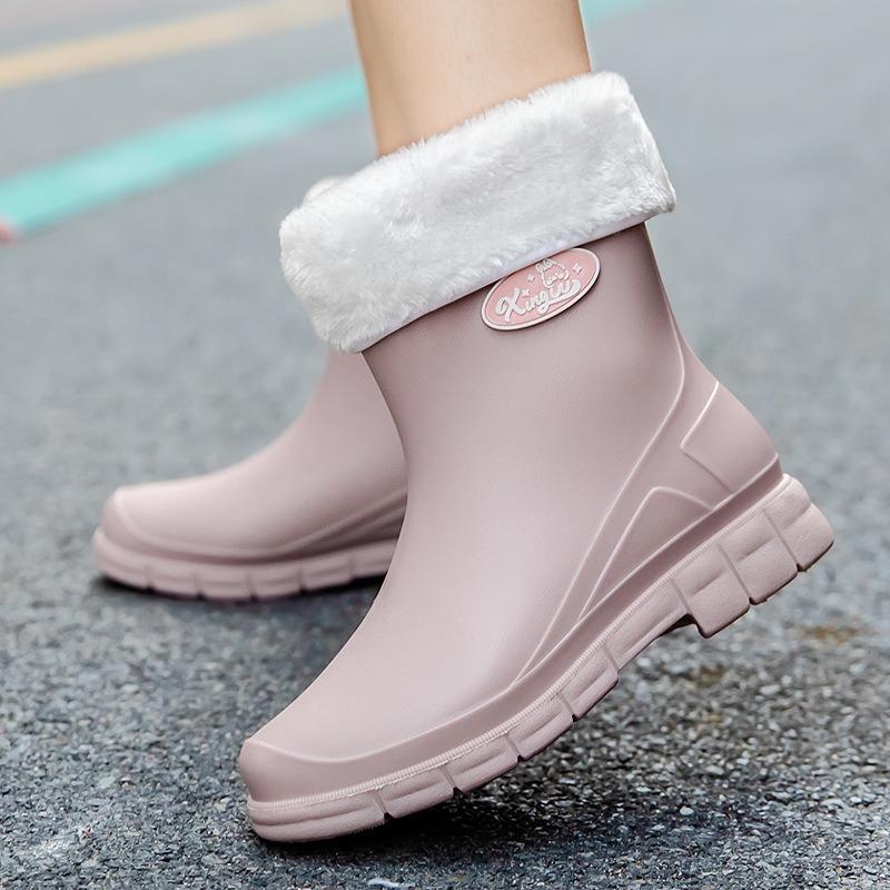 [One piece] Non-slip water shoes women's short rain shoes student fashion rain boots thermal rubber shoes low tube water shoes