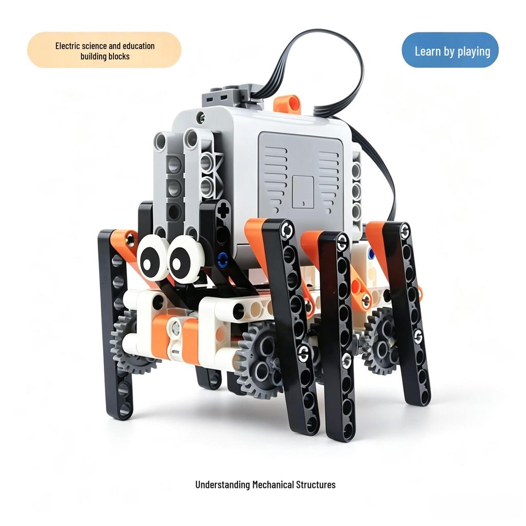 LEGO-Compatible Six-Legged Robot Kit: Electric Building Blocks & Mechanical Gear System for Science Education
