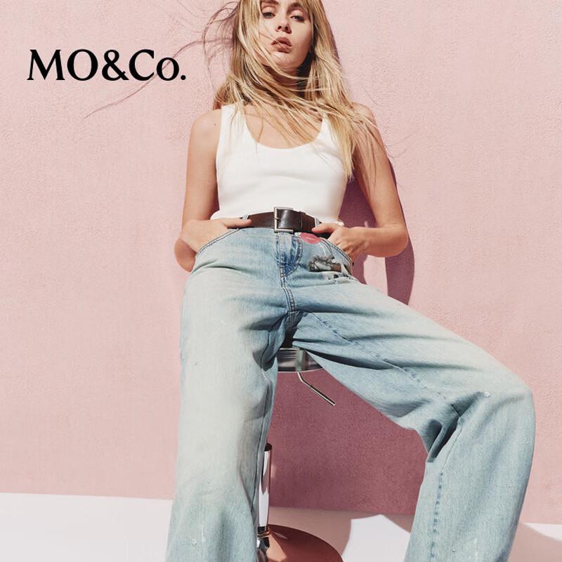 MO&Co. Women's Printed Studded Vintage Wash Jeans