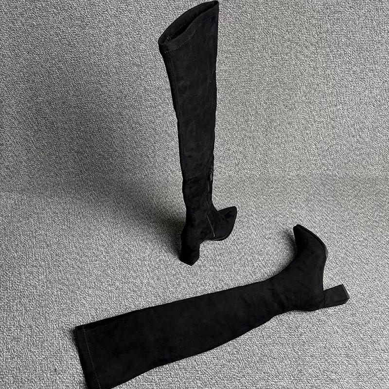 Fashion High Heels Women High Boots Pointed Toe Suede Over The Knee Fashion Shoes 2025 Winter Pumps Chunky Designer Chelsea Botas Mujer
