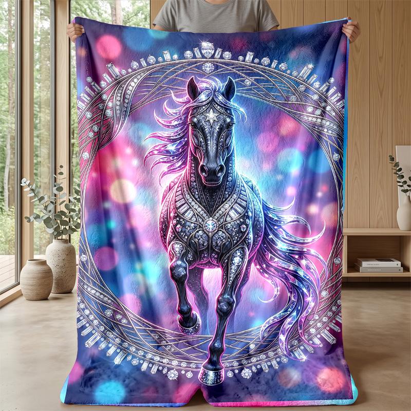 Magical Horse Dance 1 Theme Blanket Lightweight Warm Flannel Blanket Decorative Throw Blanket for Home Decoration