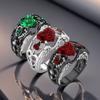 Hot-selling New European and American Jewelry Inlaid with Red and Green Heart-shaped Ring, Engagement Angel Two-color Ring.