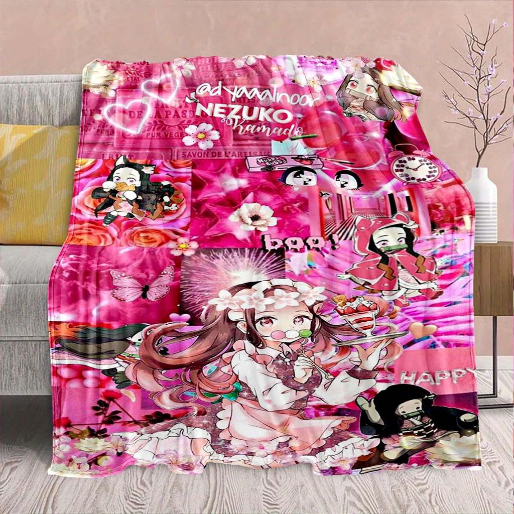 Demon Slayer Anime Flannel Blanket - Soft Warm Perfect for Sofa, Bedding Camping Travel Office Home Decor -QJY