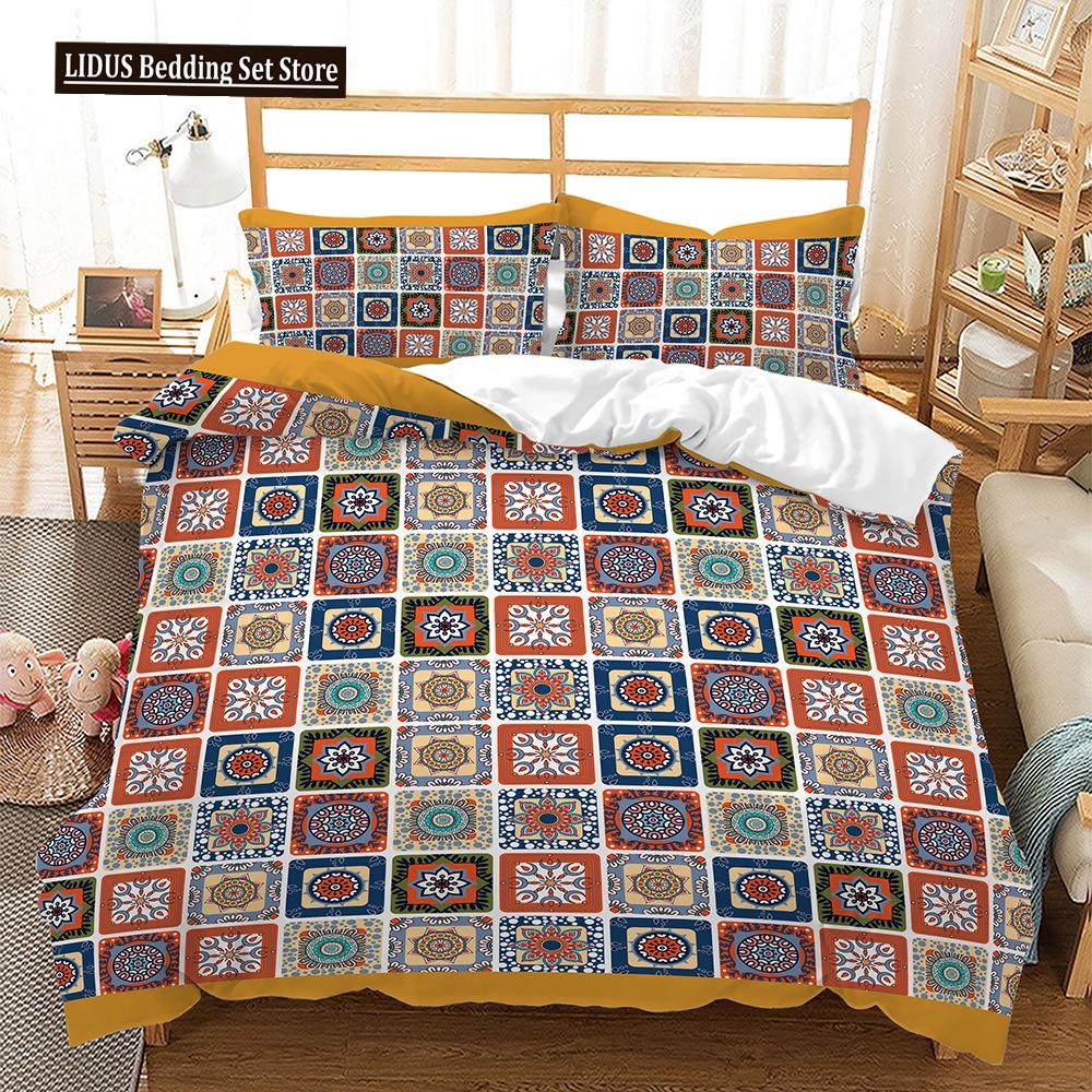 Bohemian Duvet Cover Set 3 Pieces Trellis Striped Ethnic Boho Vintage Quilt King Queen For Boy Girls Teens Polyester Bedding Set