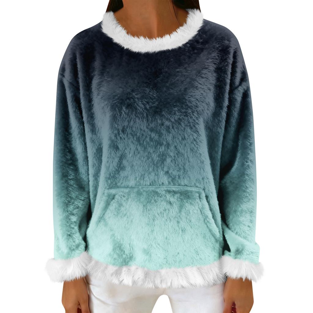 Women's Casual Fleece Sweatshirt  Long-Sleeve Round  Neck Casual Comfortable Loose-Fit Lightweight Women's Flannel Sweatshirt