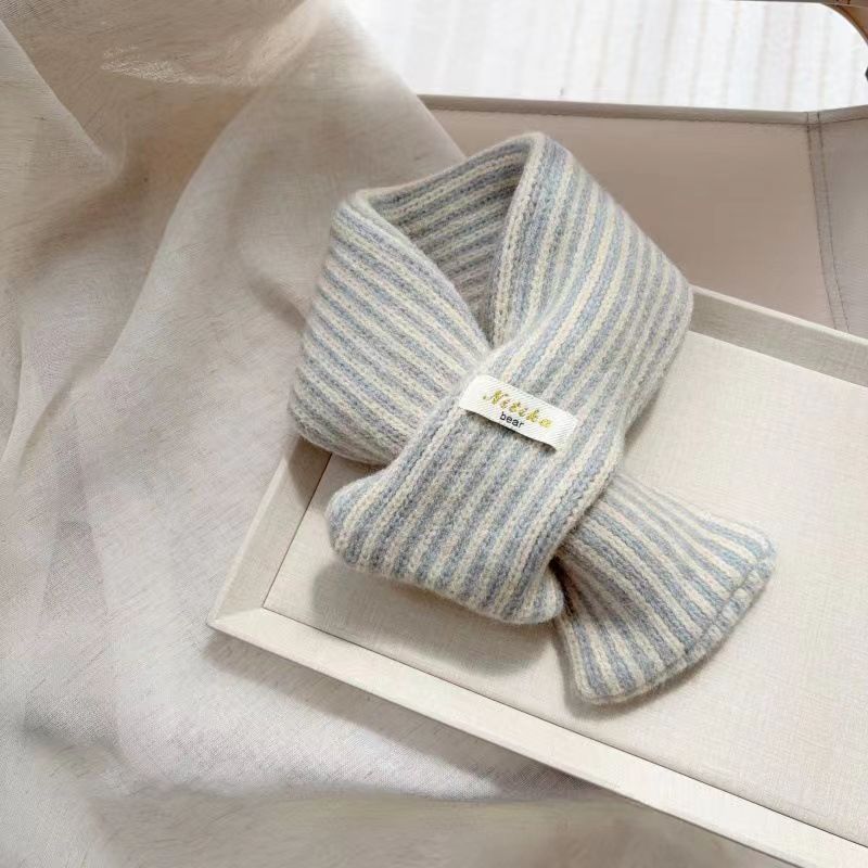 Children's Scarf Striped Warm Autumn and Winter Girl Baby Foreign Style Knitted Windproof Wool Scarf Neck Cover