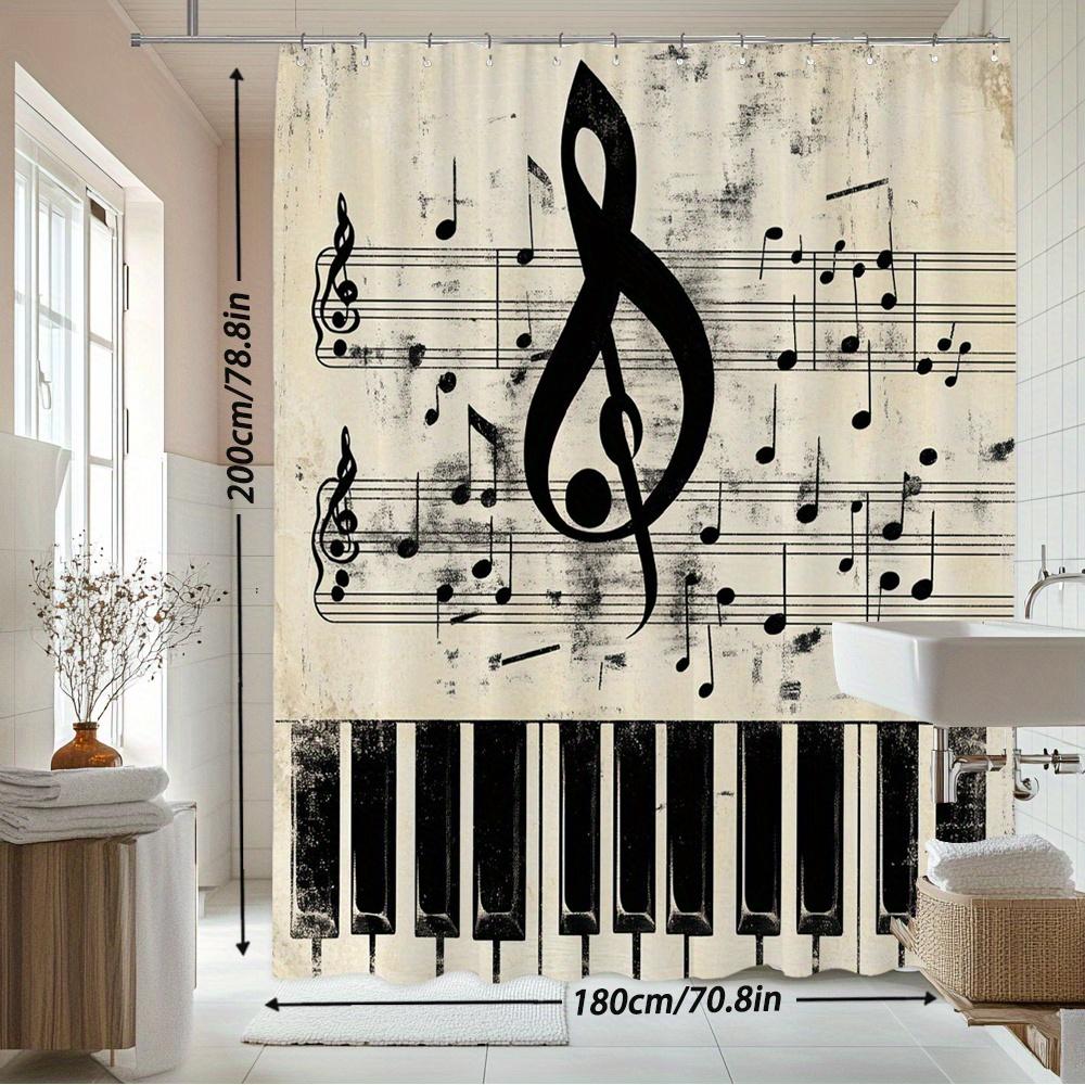 Musical Shower Curtain Bathroom Decor Novelty Musician Treble Clef Notes Piano Print Waterproof Curtain for Artist Home Gift
