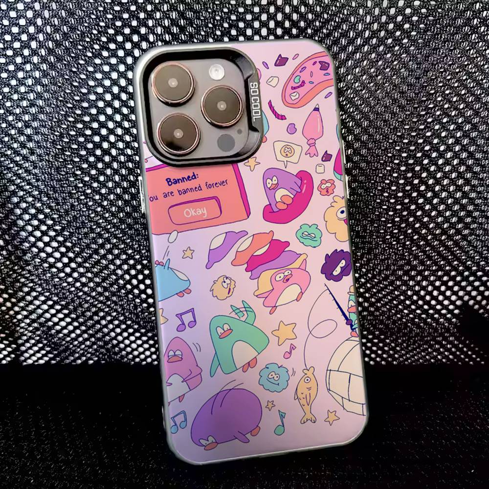 Game Club Penguin Phone Case For iPhone 16,15,14,13,12,11,8,7,Pro,Max,Plus,Mini,XS,SE Anti Fall Black Matte Hard
