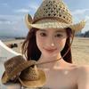 Solid Color Western Cowboy Hat Ethnic Style Fisherman Hat Retro Cowgirl Visor Cap  Ladies