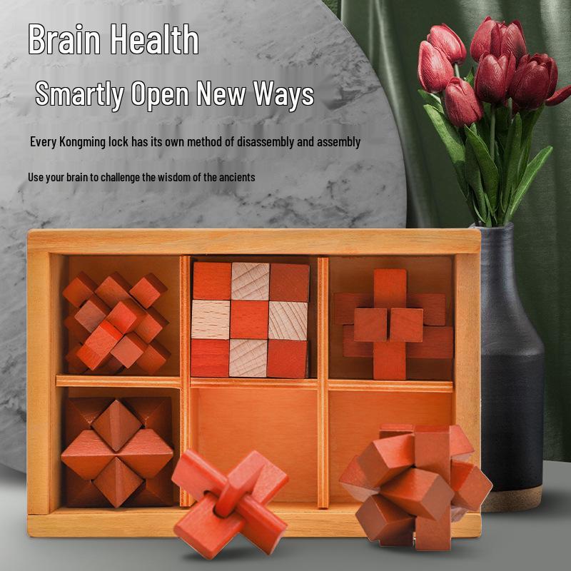 Kongming & Luban Wooden Puzzle Set for Kids – Brain-Teasing Magic Cubes for Intellectual Development